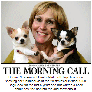 Connie Newcomb of South Whitehall and her Chihuahuas Bill, left, and Rocky