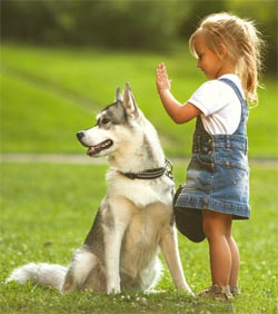 young girl with large dog